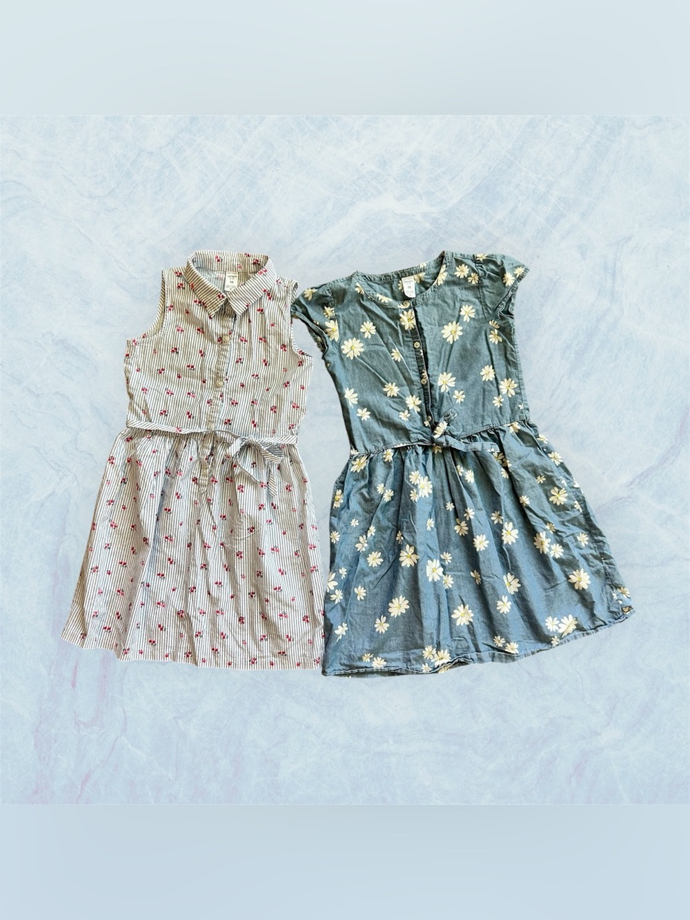 Carter's Blue Daisy & Cream Floral Tie-Waist Kids Dresses